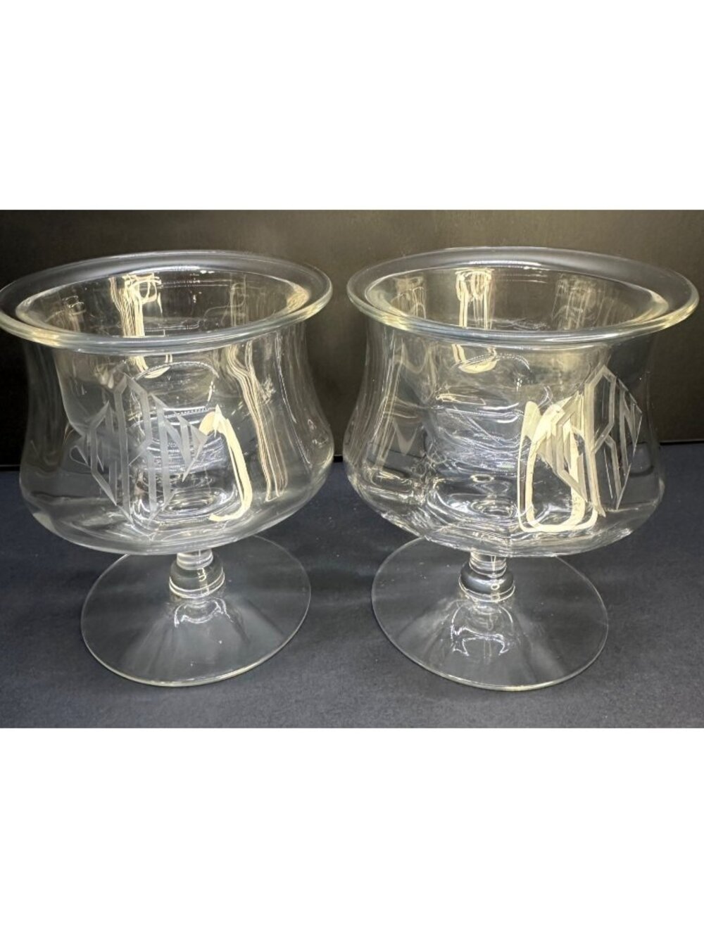 Vtg Glass Shrimp Cocktail Caviar Glass Dish Insert Monogrammed ERN 4" Diameter